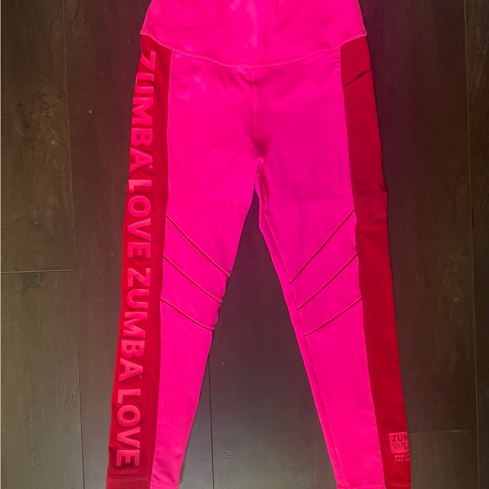 Zumba Fitness Pink and Red Leggings Athletic Stretch
